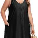 ZOMVA 2025 Women's Plus Size 0X-4X Swimsuit Coverup with Pockets Sleeveless Bikini Beach Cover Up Dress Outfits Swimwear 4XL