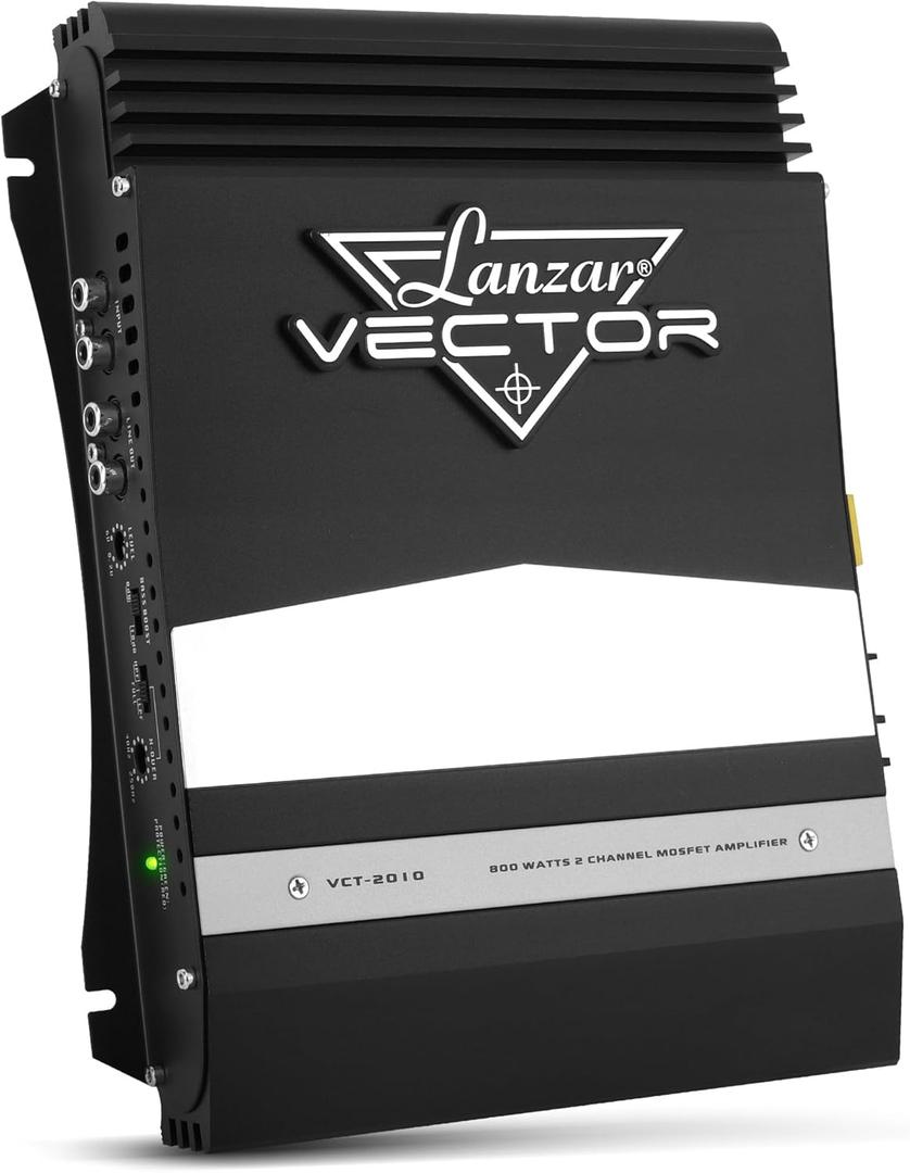 Lanzar 2-Channel High Power MOSFET Amplifier - Slim 800 Watt Bridgeable Mono Stereo 2 Channel Car Audio Amplifier-Crossover Frequency and Bass Boost Control, RCA Input,Line Output - Lanzar VCT2010