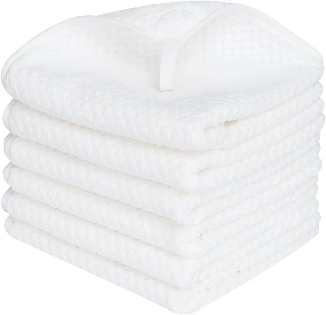 MaopaoBeauty Washcloth Set for Bathroom - Quick Drying - Ultra Soft Microfiber Absorbent Towel for Bath Fitness, Gym, Shower, Hotel, and Spa - 13x13 Inch | Set of 6, White