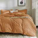 JELLYMONI Burnt Orange Duvet Cover Queen Size, 3pcs Washed Microfiber Bedding Set, Soft Breathable Seersucker Duvet Cover Set with Zipper Closure and Corner Ties for All Seasons