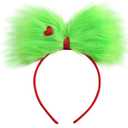 JiaDuo Large Green Furry Hair Bow Headband for Women Red Heart Headwear Hair Accessories Party Favors