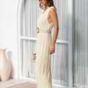Fisoew Women Summer Sleeveless Maxi Dress Scoop Neck Ribbed Knit Tank Dress (Beige)