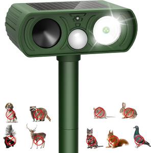 Solar Ultrasonic Animal Repellent Outdoor, Deer Repellent Devices Squirrel Cat Raccoon Rabbit Dog Deterrent, Keep Rodent Chipmunk Away Motion Detection with Flash Light for Yard Garden Lawn