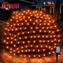 BlcTec Halloween Lights 200 LED 8.4ft x 5.2ft Orange Net Lights with 8 Modes, UL Certified, Timer, Connectable, Waterproof, Dark Green Wire for Trees, Bushes, Shrub, Lawn Halloween Decorations Outdoor