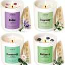 AOOVOO Calm Candles Set for Women - 4 Pack Candles for Home Scented, 28 oz 200 Hour Burn, Aromatherapy Candle with Crystals, Lavender Calm/Jasmine Serenity/Water Lily Pear Harmony/Patchouli Balance
