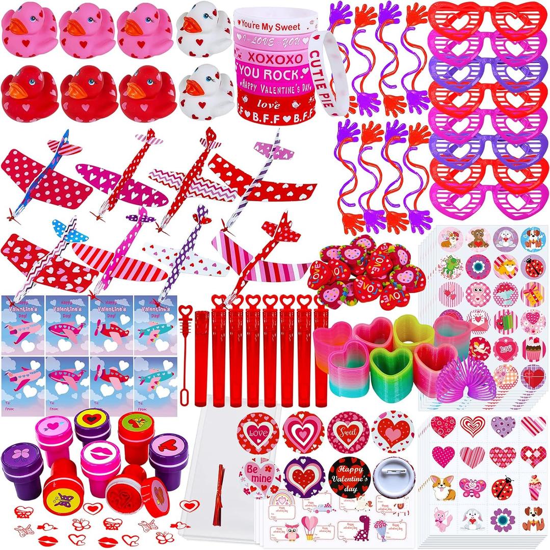 Winlyn 120 Pcs Valentine's Day Stationery Toy Assortment Set Valentine Prizes Rewards Bulk Valentine Goodie Bags Stuffers for Kids Students Valentine Party Favors Treat School Classroom Gift Exchange