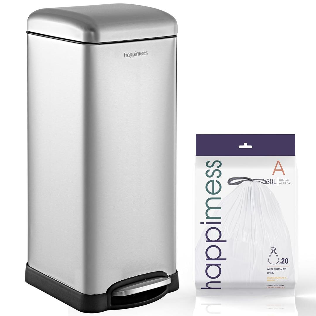 happimess Betty 8 Gal Step Trash Can Soft-Close Lid, Platinum Silver