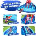 Action Air Water Slide, Inflatable Waterslide with Large Pool, Blue Bounce House with Double Slide and Climbing Wall