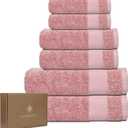 BIOWEAVES 100% Organic Cotton 6-Piece Luxury Bathroom Towels Set GOTS Certified 700 GSM, 2 Bath Towels, 2 Hand Towels & 2 Wash Cloths - Dusty Pink