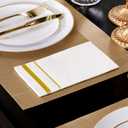 200 Pack 3-Ply Disposable Paper Napkins, Soft and Absorbent Paper Hand Towels, Gold Trim Lined Elegant Dinner Napkins for Kitchen, Wedding, Parties, Dinners or Events (15.7" x 13")