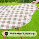 Smiry Oval Picnic Tablecloth, Elastic Waterproof Fitted Vinyl Tablecloths for 48" - 68" Tables, Flannel Backed Buffalo Plaid Table Cover for Dining, Camping, Outdoor, White and Khaki, For Up to 48"-68" Oval
