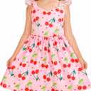 Toddler Girl Summer Dresses Kids Flutter Sleeve Casual Dress Vibrant Color Sundress, 3T, Dinosaur/Pink