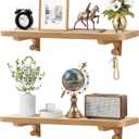 Wooden Floating Shelves for Wall, 22.6" W x 6" D x 0.8" H Large Wall Shelves, Hanging Storage Shelf with Hooks for Living Room, Kitchen, Bathroom, Bedroom Decor, Natural, 2 Packs