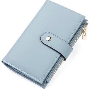 Womens Wallet RFID Blocking Vegan Leather Trifold Clutch Credit Card Holder Ladies Travel Wallet Purse with Pen Holder (1 U Blue)