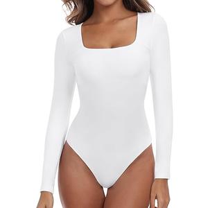 IUGA Long Sleeve Bodysuits for Women Square Neck Bodysuit Shapewear Bodysuit Tummy Control Slimming Body Suit for Women's, White, Medium