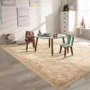 Shag Area Rug for Bedroom, 4x6 Feet Fluffy Rugs for Girls Boy's Bed Bedside, Plush Carpet with Non-Slip Bottom for Living Room Office Dorm Nursery Room, Beige