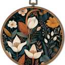 KSDUT Vintage Floral Wall Art Decor - Botanical Neutral Mid Century Modern Wall Art Canvas Frame Hanging Prints, Flower Landscape Round Wall Art Decor for Bathroom Home Gallery Decorations 10"x10" (Retro)