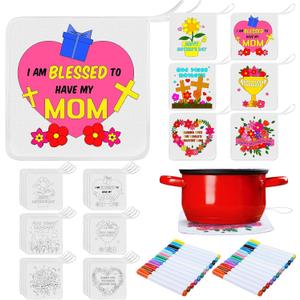 Willinglong 24 Set Color Your Own Blessed Mom Pot Holders Religious Mother's Day Kit to Mom Sunday School Crafts Fun Activities for Home Family