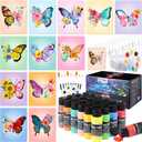 12 Set Paint and Sip Kit for Adults 8"x 10" Pre Drawn Canvas for Painting DlY Acrylic Paint Set with Brushes, 24 Colors(60ml, 2oz) for Date Night Party Supplies(Butterfly)