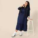 Amazon Essentials Womens Fit and Flare Cotton Sateen Empire Waist Midi Ruffle Dress (XX-Large, Navy)