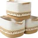 3 Pack Storage Basket for Shelves, Boho Cotton Rope Storage Bins with Heavy Tassel, Shelf Baskets Large Woven Baskets for Organizing, Cube Organizer Bins, Baby Laundry Basket for Clothes, Toys, Pets