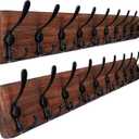 SKOLOO Rustic Large Wall Mounted Coat Rack-38.6'' Long Coat Rack for Wall, Pine Solid Wood Coat Rack Hook, Farmhouse Coat Hanger Wall Mount for Hanging Jacket Coat Hat, Pack of 2 (Brown Plate & Black Hook)