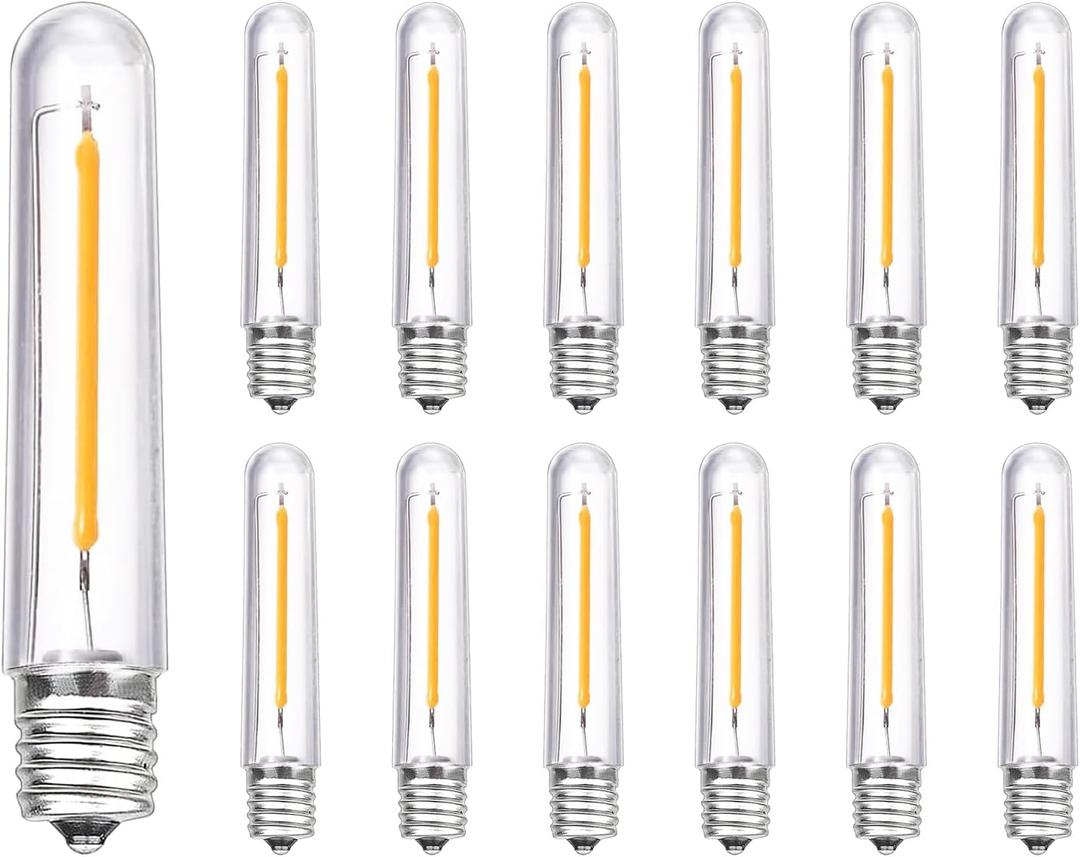 11 Pack New S14 LED Replacement Bulbs Dimmable, 0.6W T13 Replacement LED Lights Bulbs 2700K Warm White, Vintage E12 Led Candelabra Bulbs for C7/E12 Bases S14 G40 Outdoor String Lights Shatterproof
