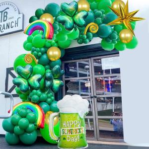 St. Patricks Day Green Balloon Garland Kit 141pcs Shamrock Latex Balloon Irish Green Decorations Rainbow Clover Happy St. Patrick's Day Aluminum Balloon for St. Patrick's Day Party Decorations