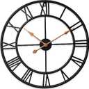 24 Inch Thicker Metal Large Wall Clock Home Decorative Industrial Clocks with Big Roman Numerals,Retro Oversized Clock for Living Room Decor,Battery Operated(Black-Roman)