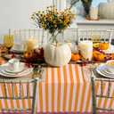 Whaline Scalloped Edge Orange Pink Striped Tablecloth Waterproof Fabric Tablecloth Rectangle Table Cover for Home Kitchen Table Decoration, 55 x 70 Inch