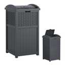 Suncast 33 Gallon Wicker-Style Hideaway Trash Can with Secure Latching Lid and Weather-Resistant Construction for Patio, Cyberspace Grey, Made in the USA