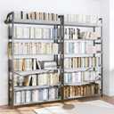 HCHQHS Bookshelf, Adjustable Industrial Bookcase, Vertical Tall Book Shelf, Wood and Black Metal Open Bookshelves for Home Office, Living Room, Bedroom (Grey, 6-Tier (31" W x 70" H))