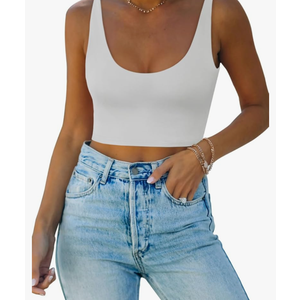 REORIA Butsmooth® Women's Basic Sexy Deep Scoop Neck Double Lined Seamless Sleeveless Cropped Cami Tank Yoga Crop Tops. Size L