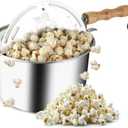 Stovetop Popcorn Maker - 6-Quart Aluminum Popcorn Popper with Hand Crank, Vented Lid, and Stir Paddle by Great Northern Popcorn (Silver)