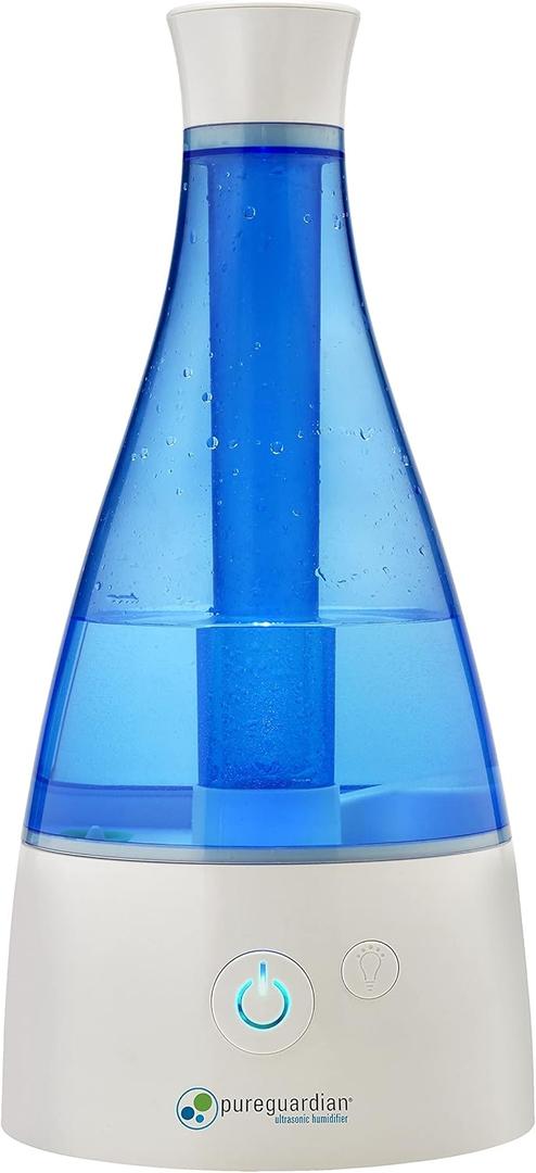 PureGuardian Ultrasonic Cool Mist Humidifier, 30 Hrs. Run Time, 0.5 Gal. Tank Capacity, 350 Sq. Ft. Coverage, Small Rooms, Quiet, Filter Free, Silver Clean Treated Tank, H940AR (1 Count (Pack of 1))