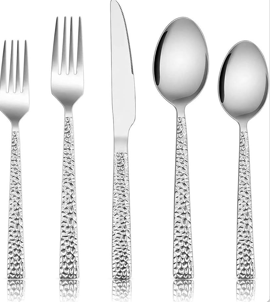 E-far Hammered Dinner Spoons Set of 12, 7.9 Inch Stainless Steel Soup Spoons Tablespoons for Home, Kitchen or Restaurant, Non-toxic & Mirror Polished, Squared Edge & Dishwasher Safe