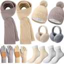 Cutecrop 10 Pcs Winter Hat Scarf Gloves Earmuffs Socks for Women Men Skiing Snowboarding Snow Shoveling Outdoor Warmth
