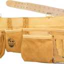 Graintex DT2005 12 Pocket Professional Work Apron Beige Color Top Grain Leather with 2 Leather Belt, 2 Hammer Holders for Constructors, Electricians, Plumbers, Handymen