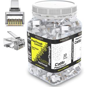 Cat6 passthrough rj45 connectors, 100 PCS Jar, Gold Plated 3 Micron 3u for HIGH Speed Data Transmission (CAT6/100 PCS)