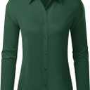 Button Down Shirts for Women Stain Shield Dress Shirt Wrinkle Free Classic Fit Long Sleeve Casual Business Work Blouse (Green, S)