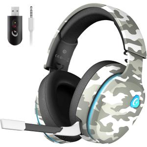 Gtheos 2.4GHz Wireless Gaming Headset for PS5, PS4 Fortnite & Call of Duty/FPS Gamers, PC, Nintendo Switch, Bluetooth 5.3 Gaming Headphones with Microphone for Computer, Mobile, Stereo Sound (Camo)