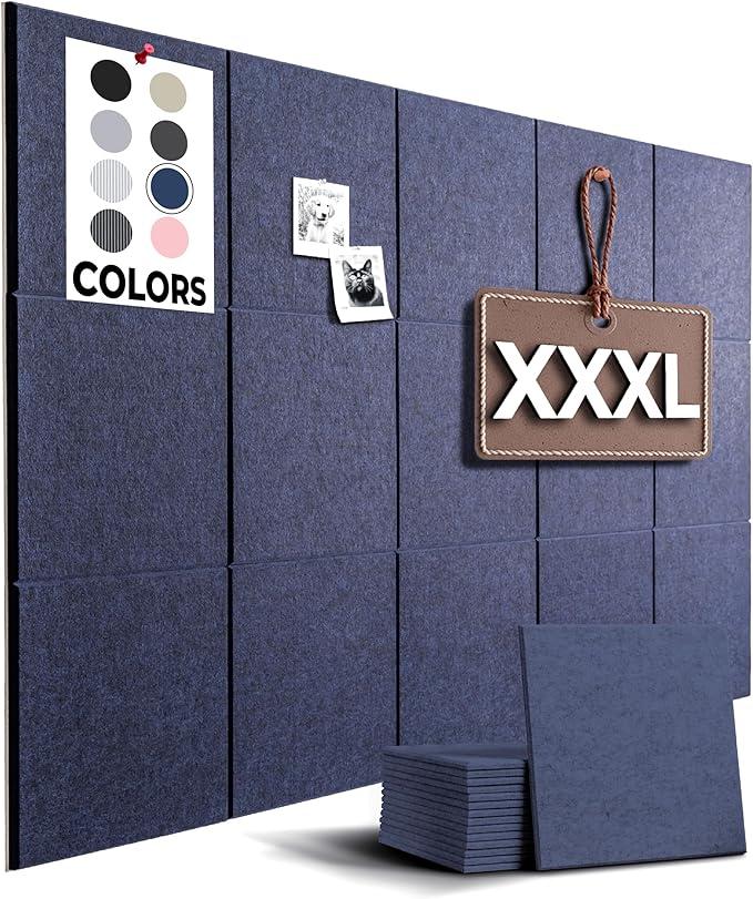 WALLHERO Office Cork Board, 59"x36" | 15 Pack | Felt Tiles for Wall, Tac Board, Large Felt Board, Wall Protector for Dart Board, (Blue Slats)