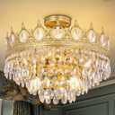 TOCHIC Flush Mount Ceiling Light Fixture, Modern Farmhouse Crystal Chandelier 6 Lights Gold Semi Flush Mount Ceiling Lighting for Bedroom, Dining Living Room, Kids Room, Foyer, 18 W