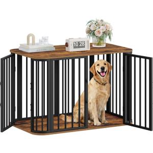 39.4'' Dog Crate Furniture, L Indoor Dog Kennel Dogs Cage, Modern Decorative Pet House for Small/Medium/Large Dogs, Anti-Chew & Anti-Escape, Kennel End Side Table, Rustic Brown DFC88701B
