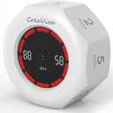 Flip Cube Pomodoro Timer - Rechargeable Visual Countdown & Count Up Stopwatch, 7 Preset Intervals, 3 Alarm Modes, Productivity Tool for ADHD, Kids, Study, Work & Kitchen (White)