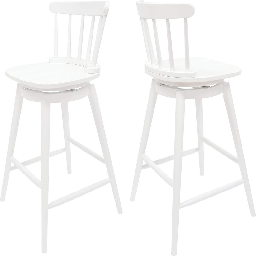 Christopher Knight Home Mia Farmhouse Spindle Back 30" Rubberwood Swivel Barstools (Set of 2), White, 19.50 inches D x 19.50 inches W x 42.50 inches H