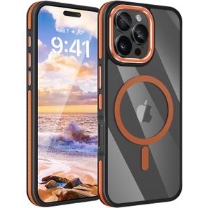 Fingic for iPhone 16 Pro Case[Fits for Magsafe][Dropping Tested]Antislip Magnetic Case Hard PC Soft TPU Edge Rugged Bumper Antiscratch Protective Shockproof Case for Women Men for iPhone 16 Pro, Orange