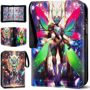 Protective Trading Card Sleeves for 3 Ring Binder - 4 Pocket Double Sided Collection Binder Album for 400 Cards, Durable Scratch-Resistant PU Cover, Portable Organizer for MTG & Game Cards (Green Elf)