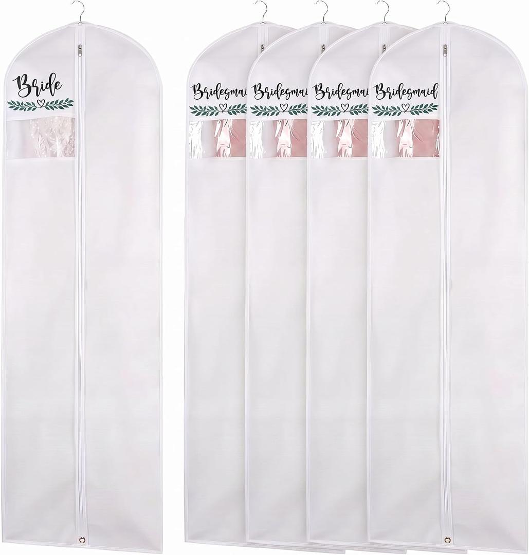 5 Pcs 72" Wedding Dress Garment Bags Gowns for Bride Bridesmaid