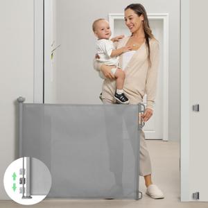 Momcozy Retractable Mesh Baby Gate or Dog Gate, Child Safety Gate for Indoor or Outdoor, 33-inches Tall with up to 55-inches Wide Extension, Avoid Skirting Installation, Grey (33" Tall x 55" Wide, Gray)